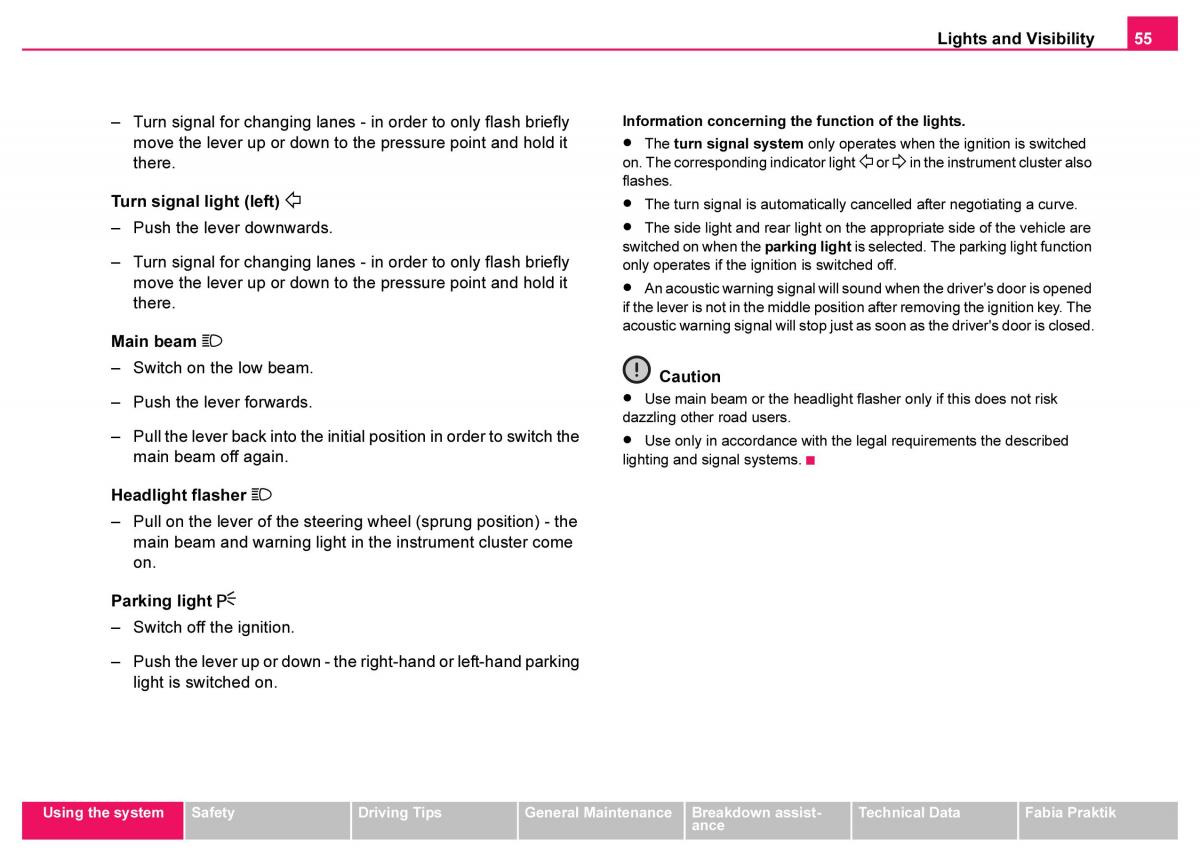 Skoda Fabia I 1 owners manual / page 56