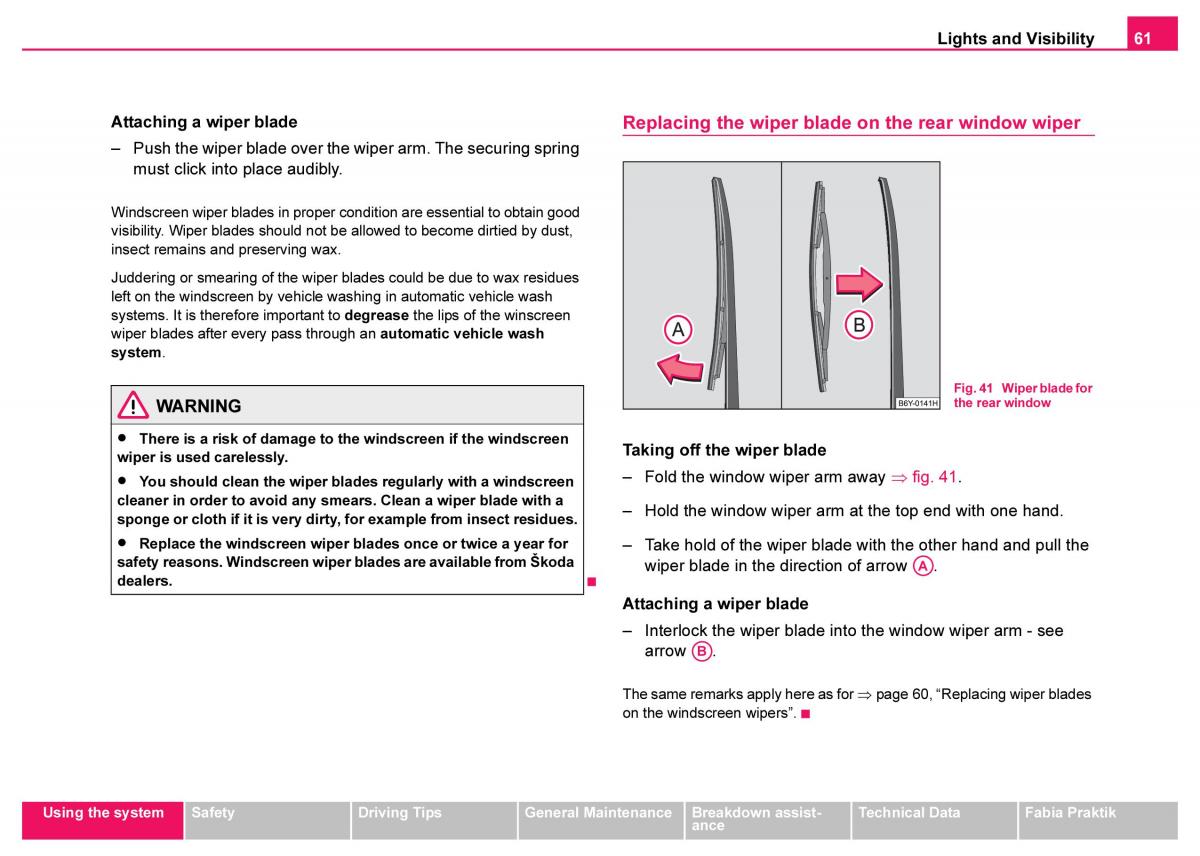 Skoda Fabia I 1 owners manual / page 62