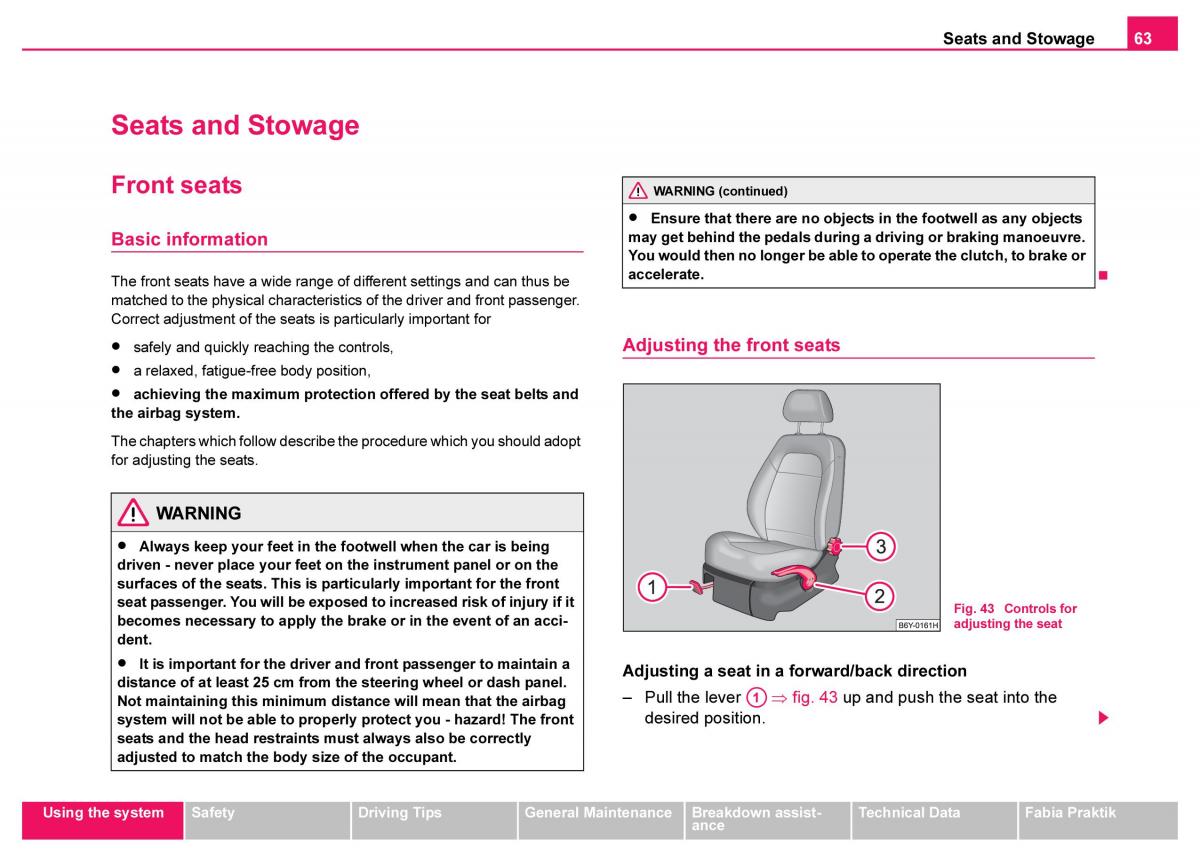 Skoda Fabia I 1 owners manual / page 64