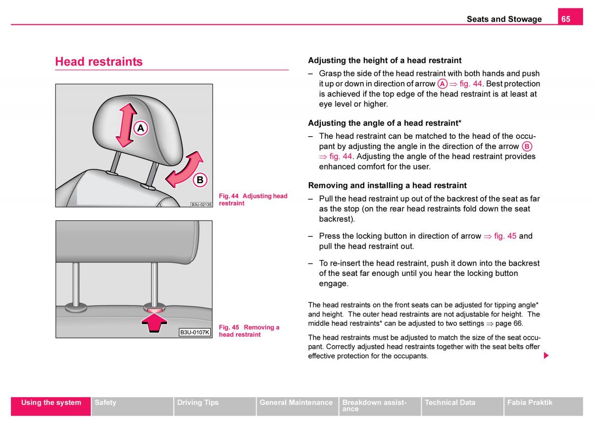 Skoda Fabia I 1 owners manual / page 66