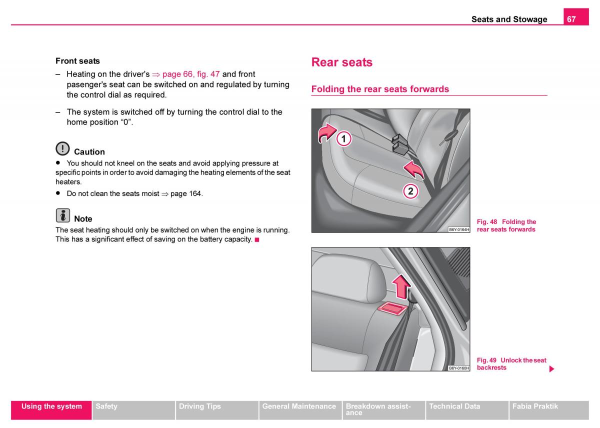 Skoda Fabia I 1 owners manual / page 68