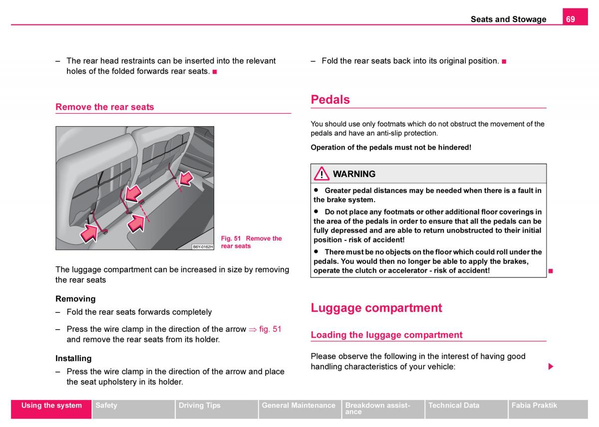 Skoda Fabia I 1 owners manual / page 70