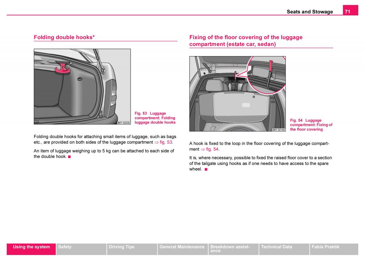 Skoda Fabia I 1 owners manual / page 72