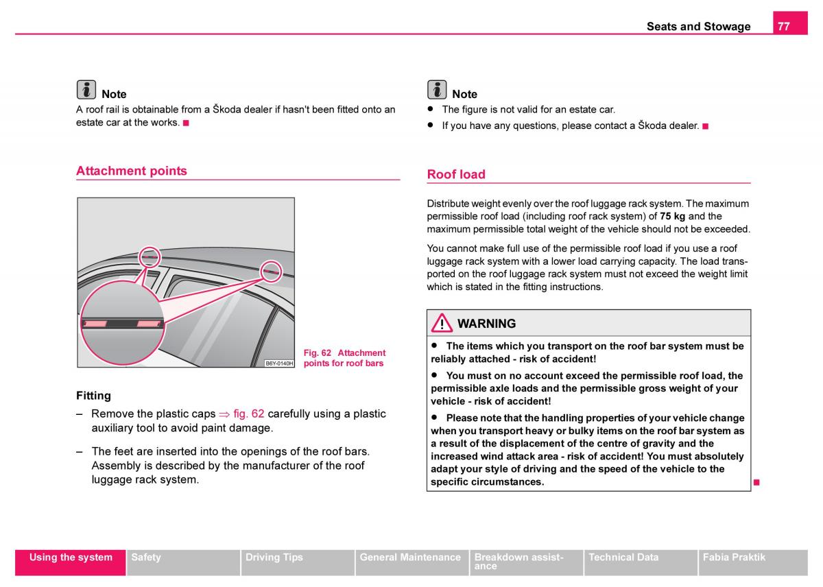 Skoda Fabia I 1 owners manual / page 78