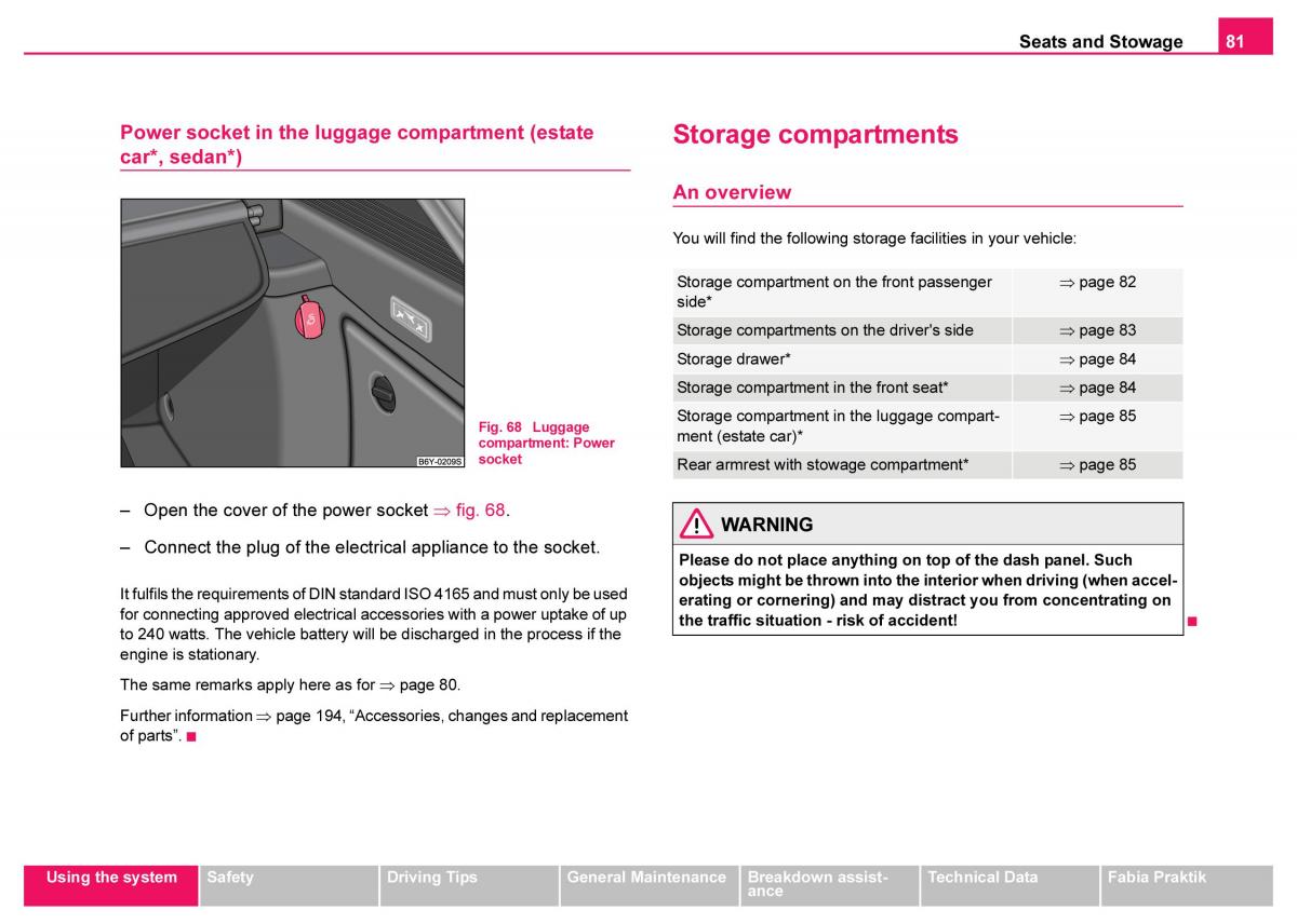 Skoda Fabia I 1 owners manual / page 82