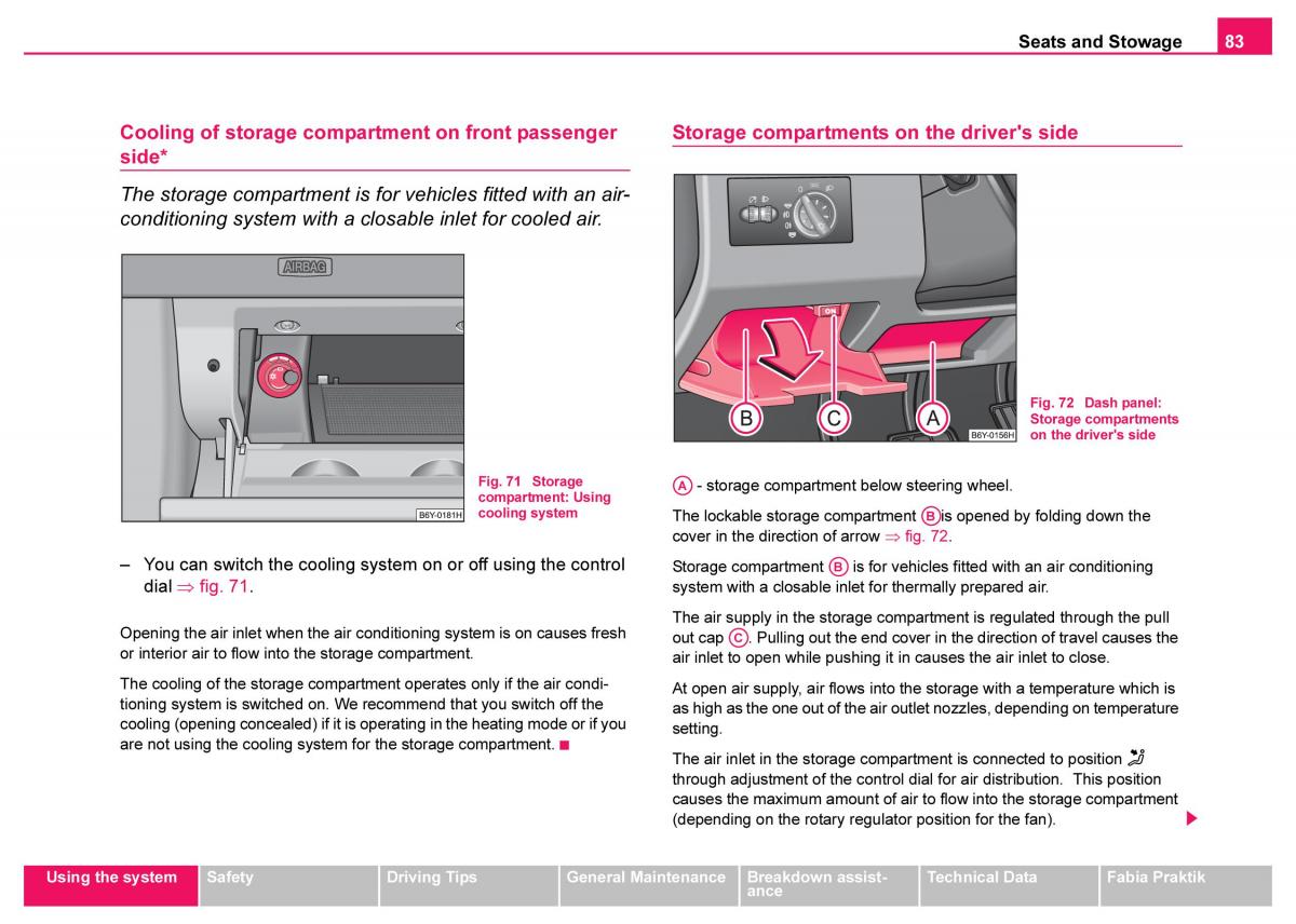 Skoda Fabia I 1 owners manual / page 84