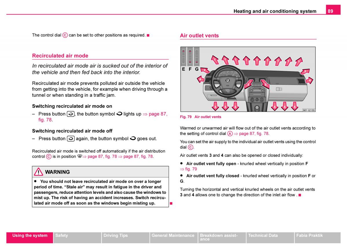 Skoda Fabia I 1 owners manual / page 90