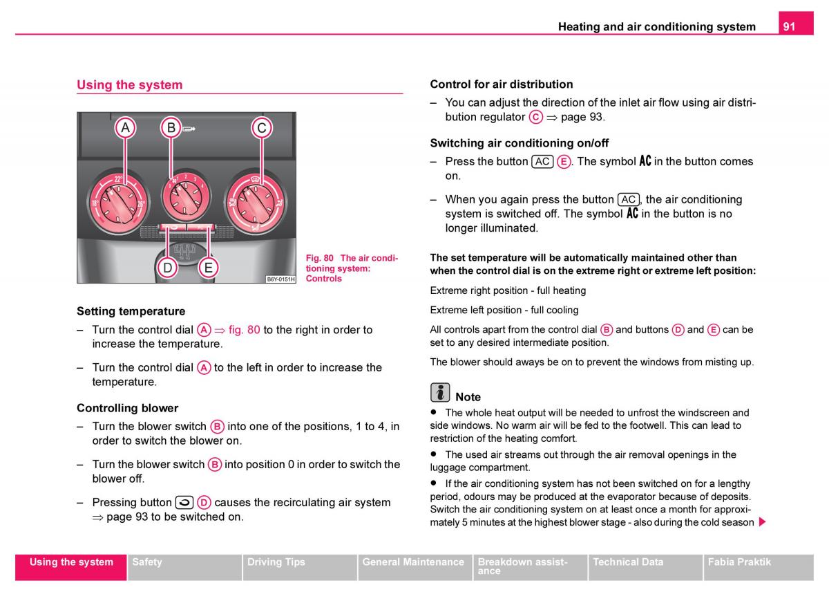 Skoda Fabia I 1 owners manual / page 92