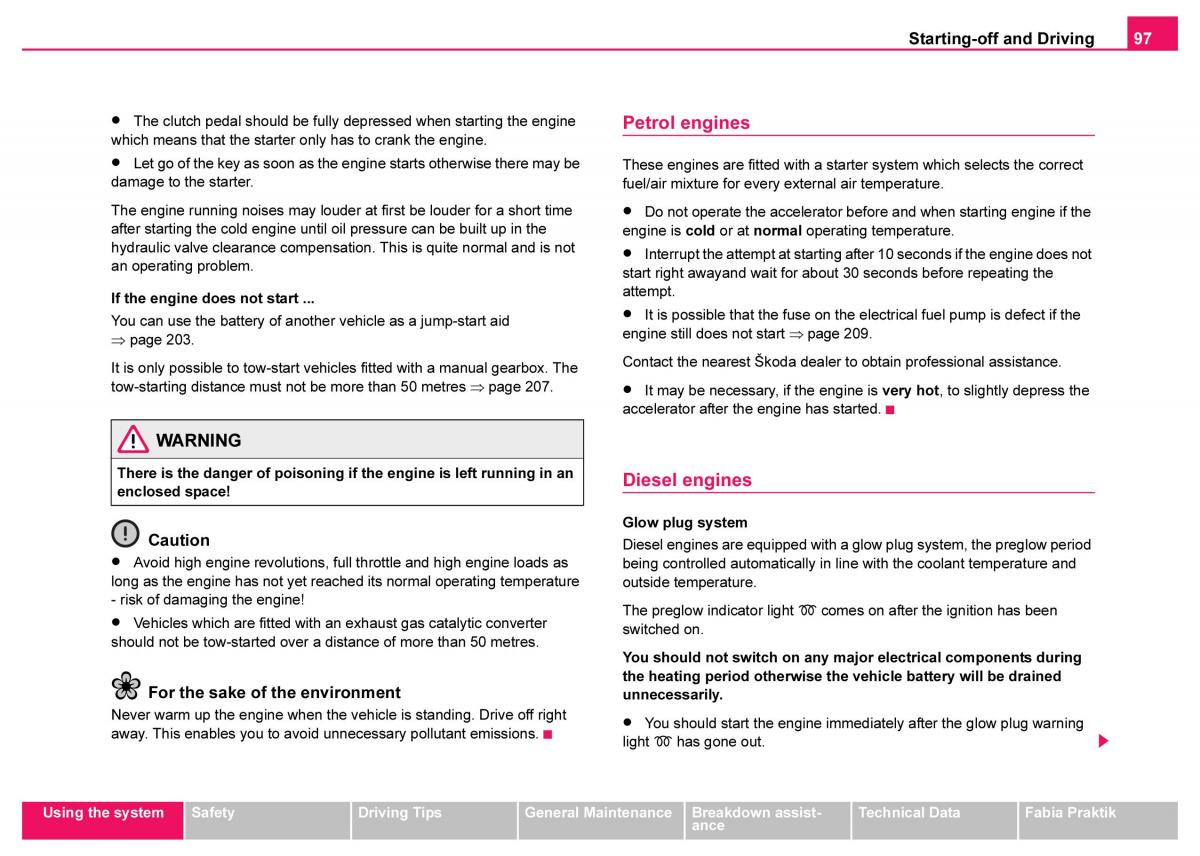 Skoda Fabia I 1 owners manual / page 98