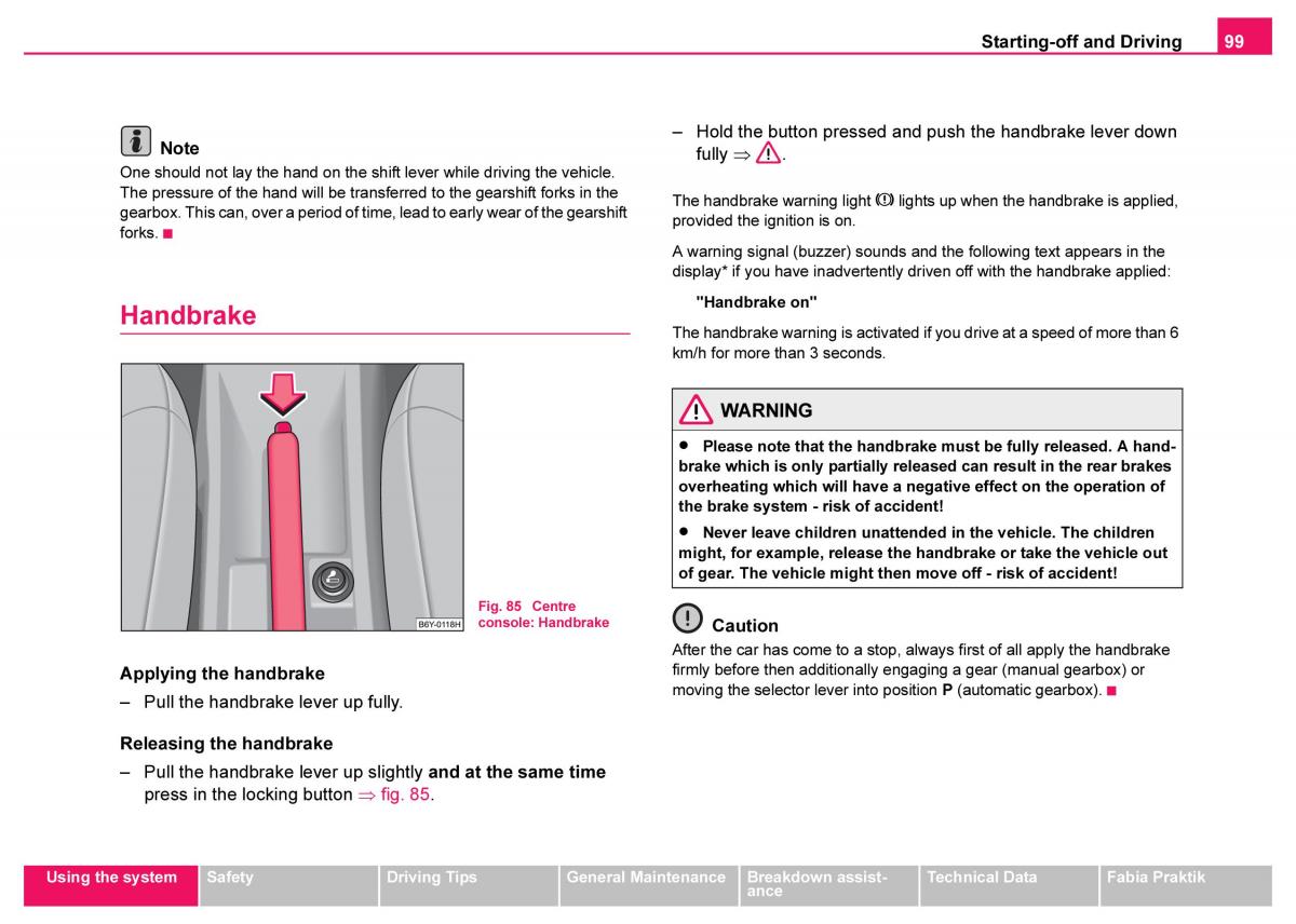 Skoda Fabia I 1 owners manual / page 100