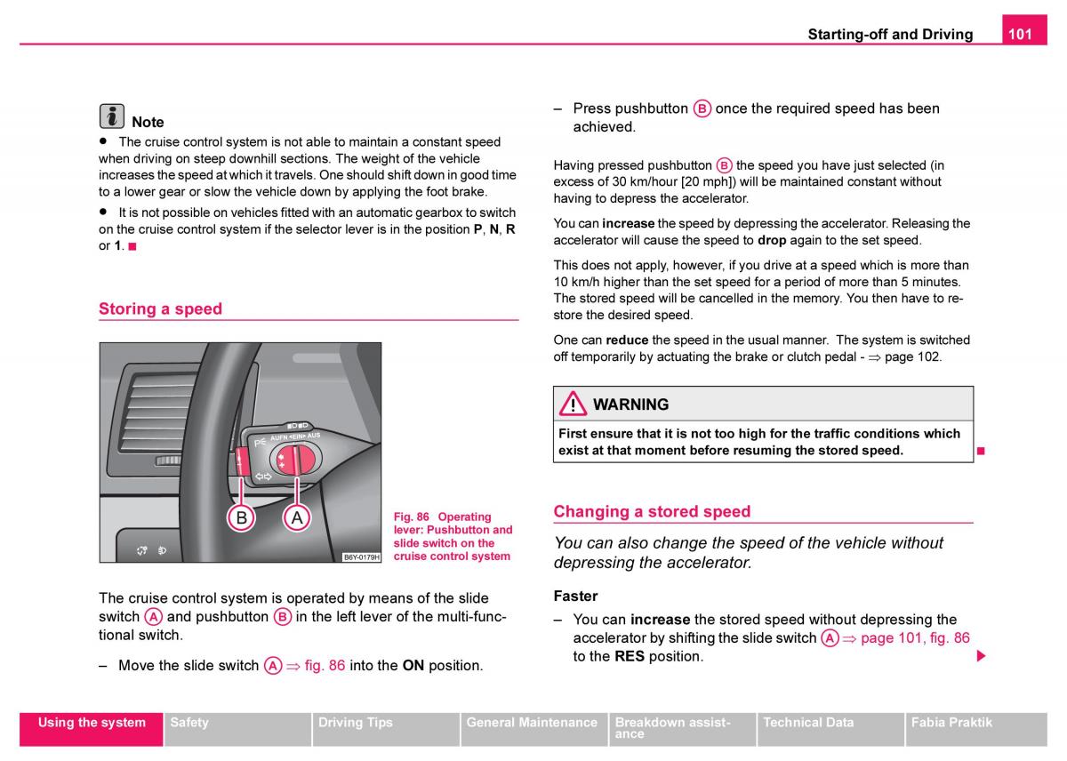 Skoda Fabia I 1 owners manual / page 102