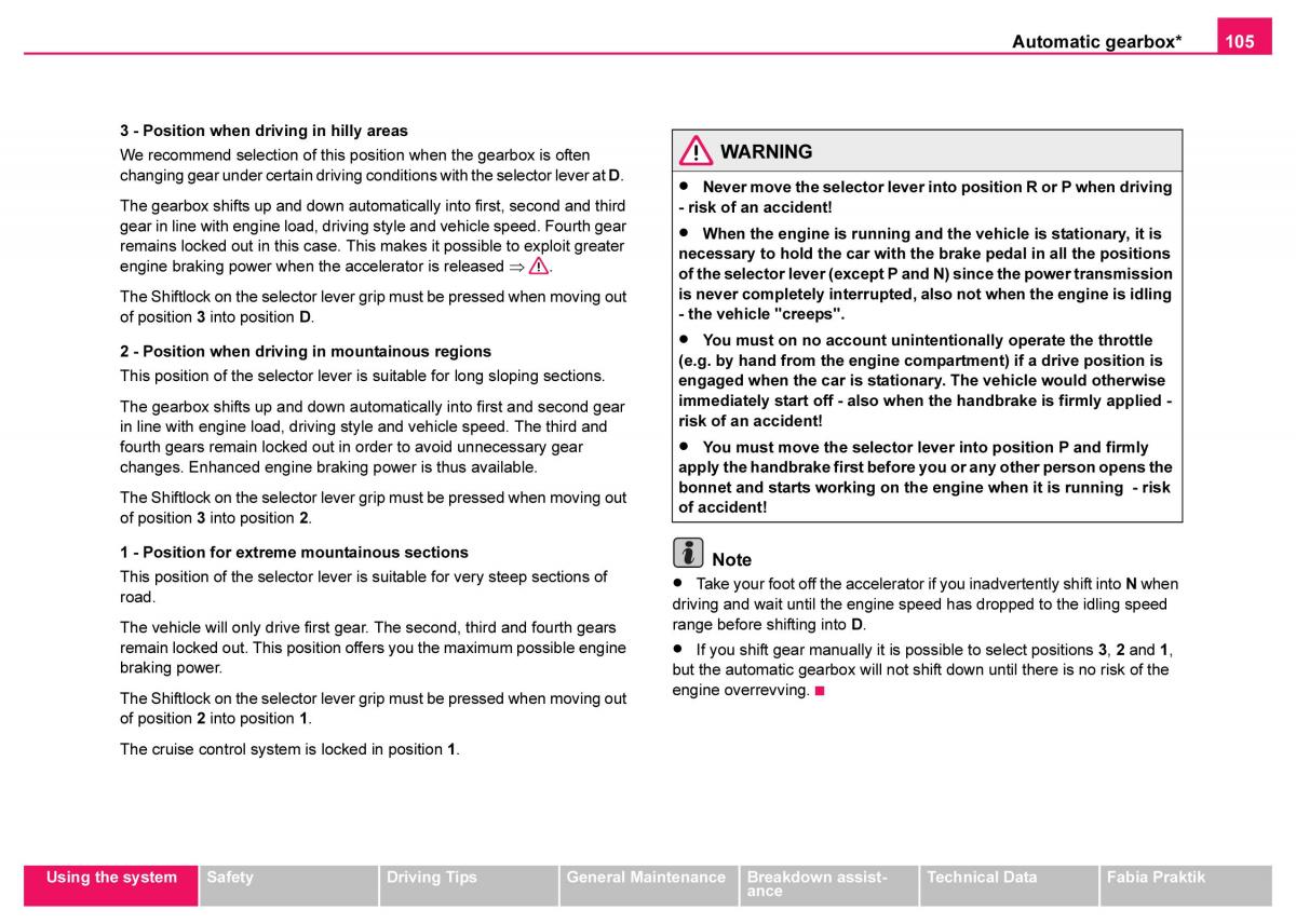 Skoda Fabia I 1 owners manual / page 106