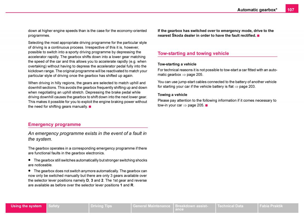 Skoda Fabia I 1 owners manual / page 108