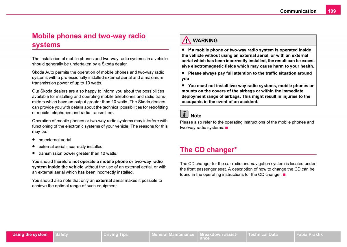 Skoda Fabia I 1 owners manual / page 110