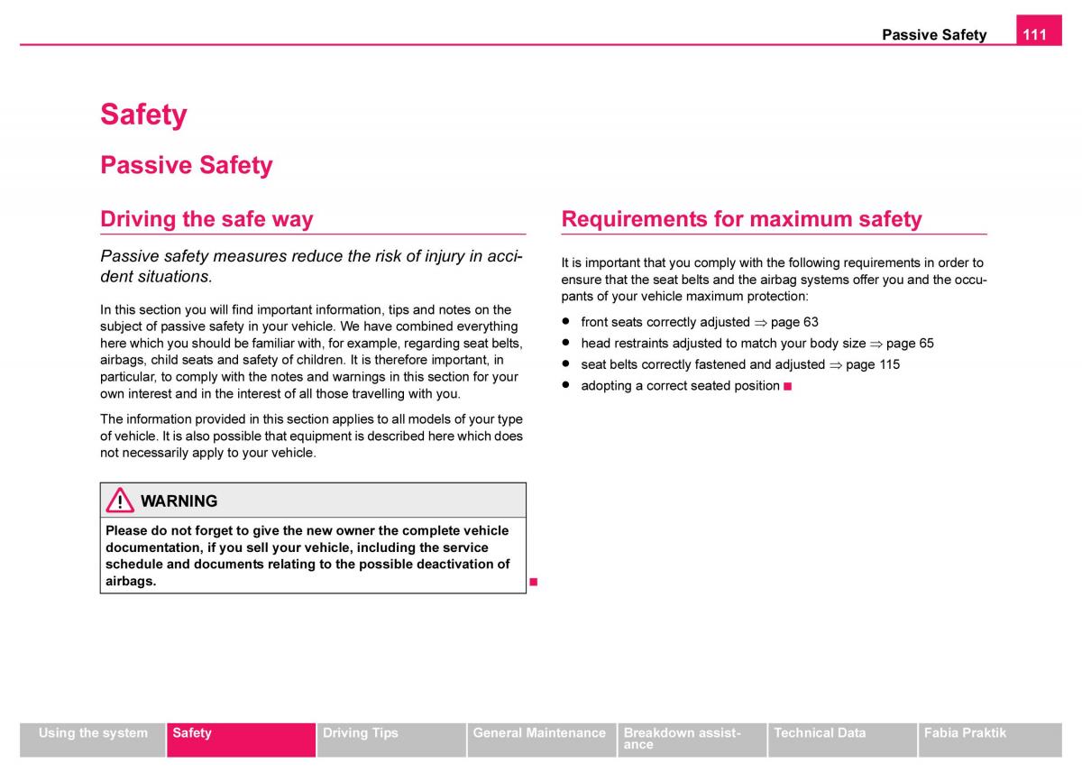 Skoda Fabia I 1 owners manual / page 112