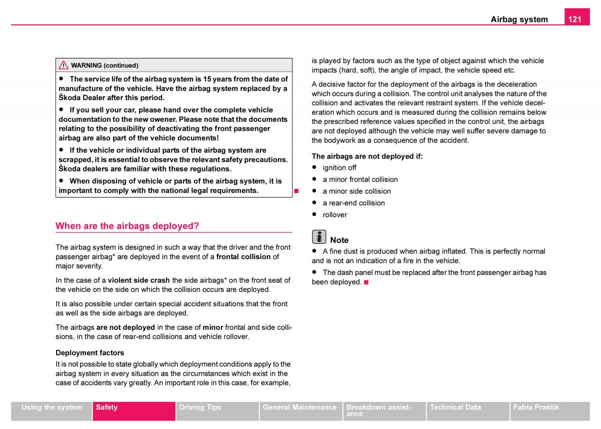 Skoda Fabia I 1 owners manual / page 122