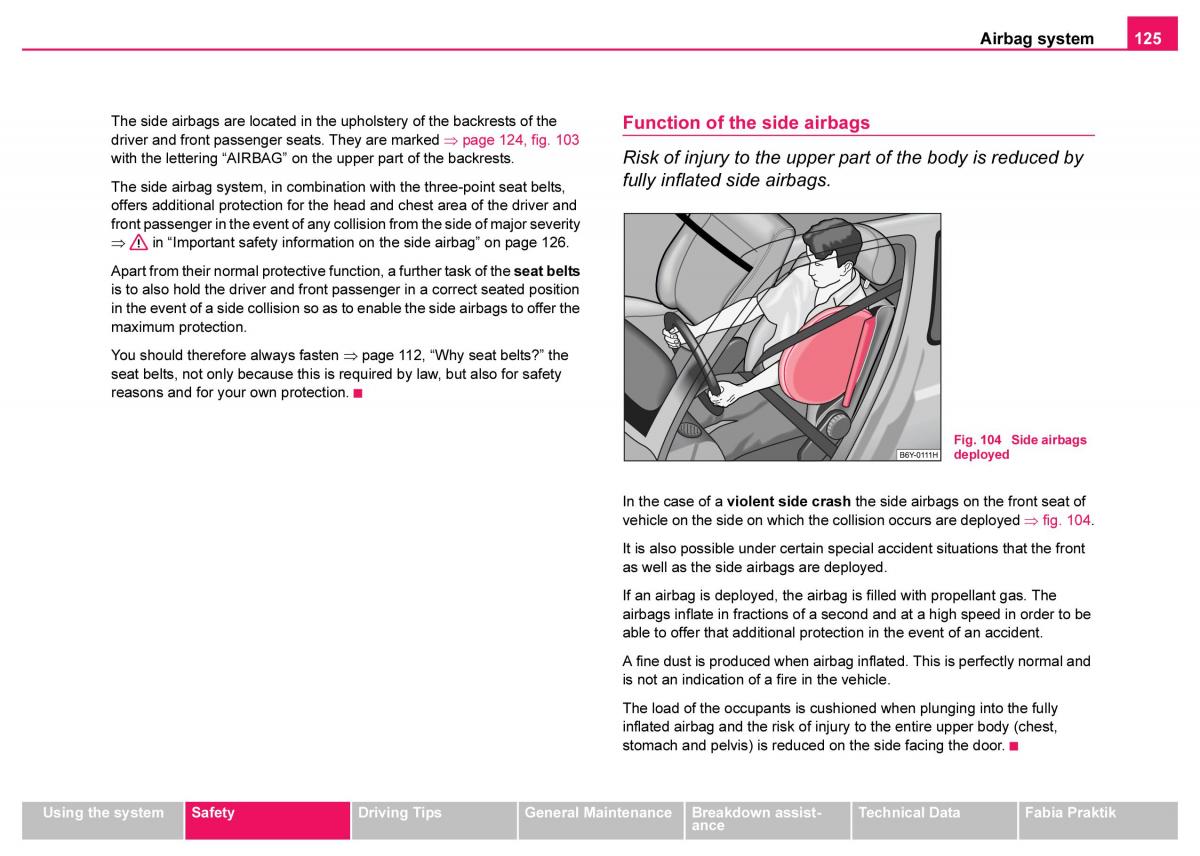 Skoda Fabia I 1 owners manual / page 126