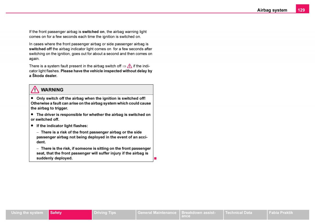 Skoda Fabia I 1 owners manual / page 130