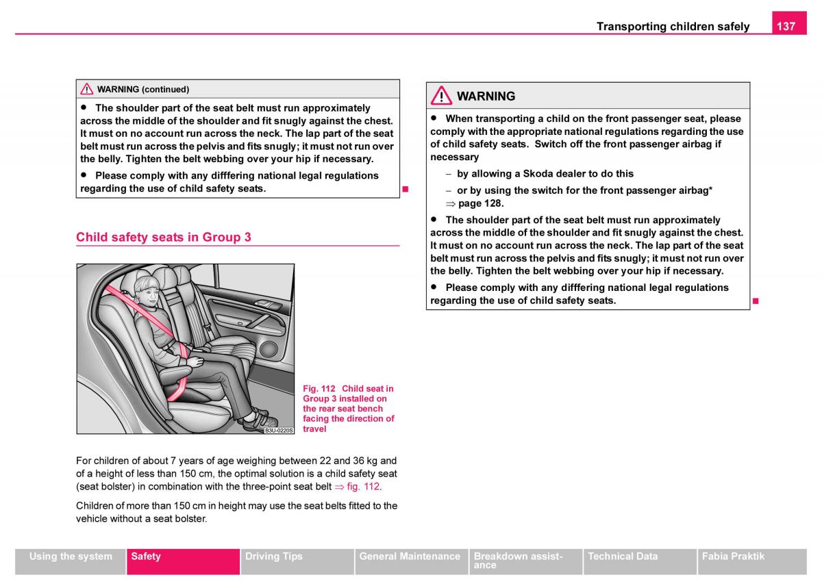 Skoda Fabia I 1 owners manual / page 138