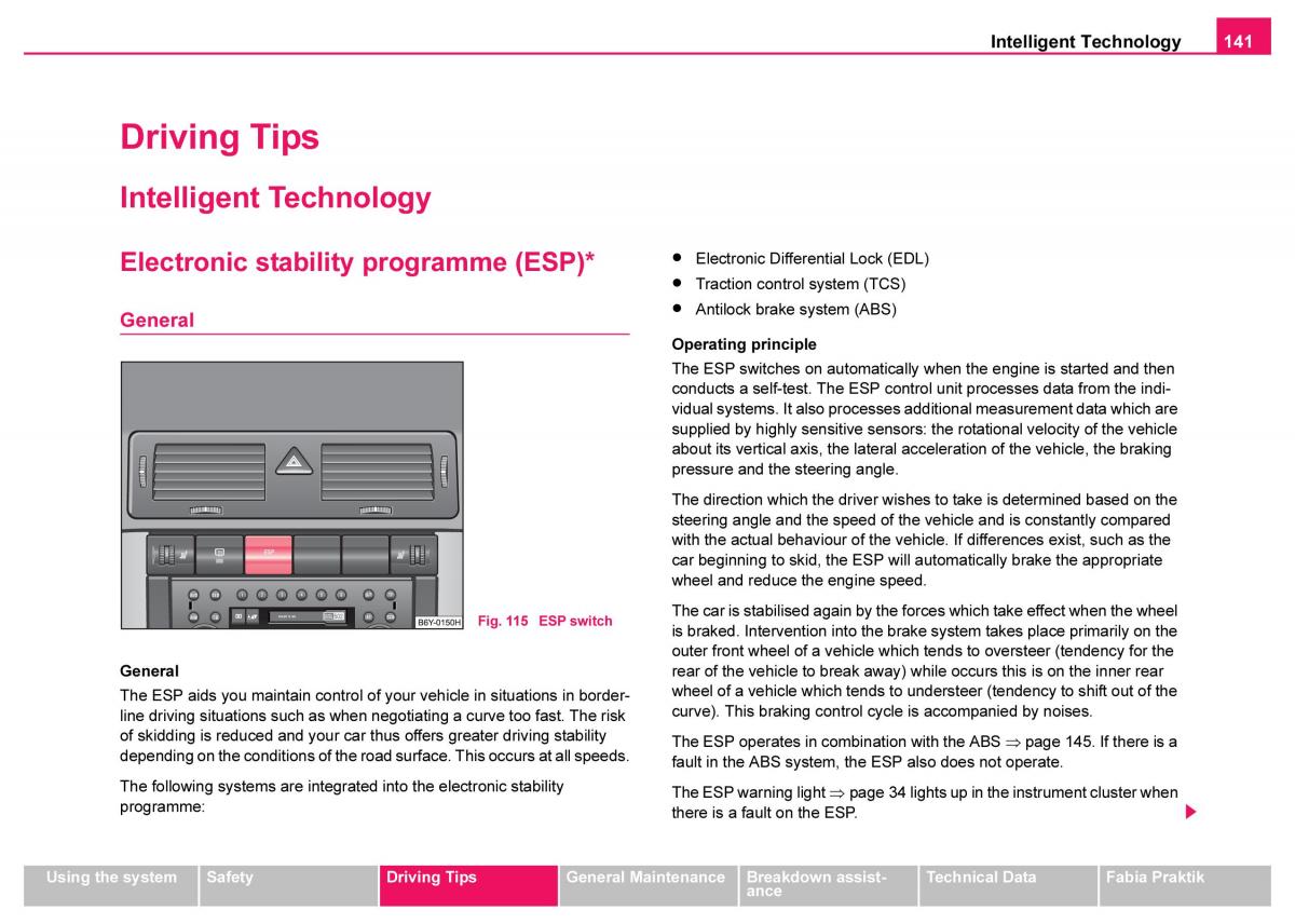 Skoda Fabia I 1 owners manual / page 142