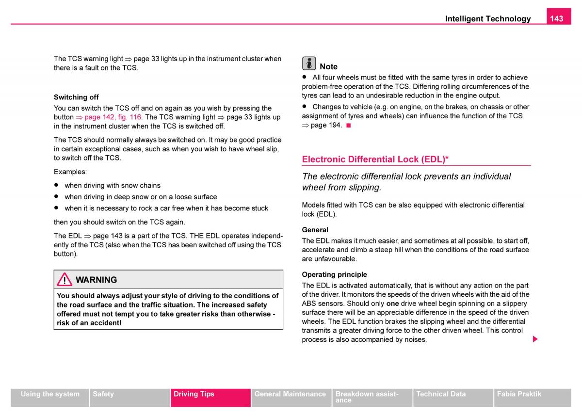 Skoda Fabia I 1 owners manual / page 144