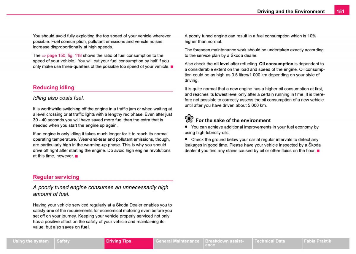 Skoda Fabia I 1 owners manual / page 152