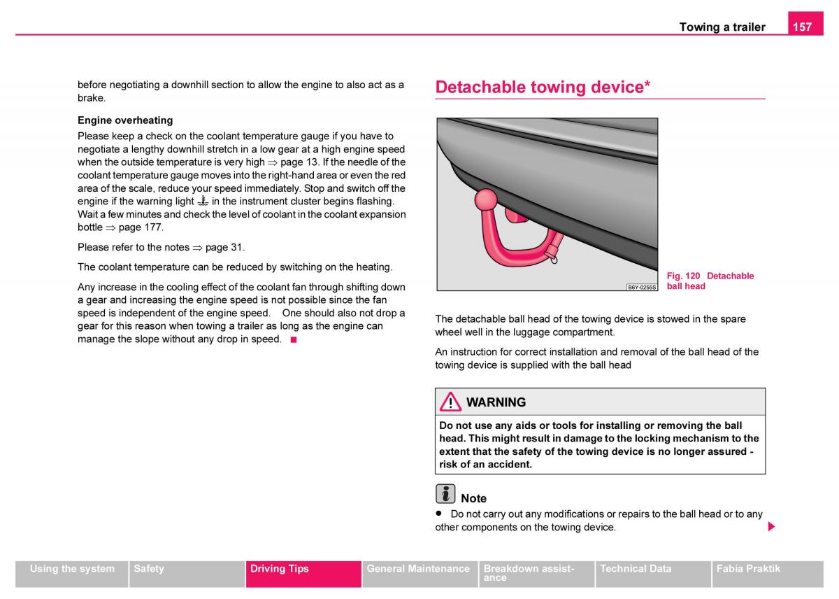 Skoda Fabia I 1 owners manual / page 158