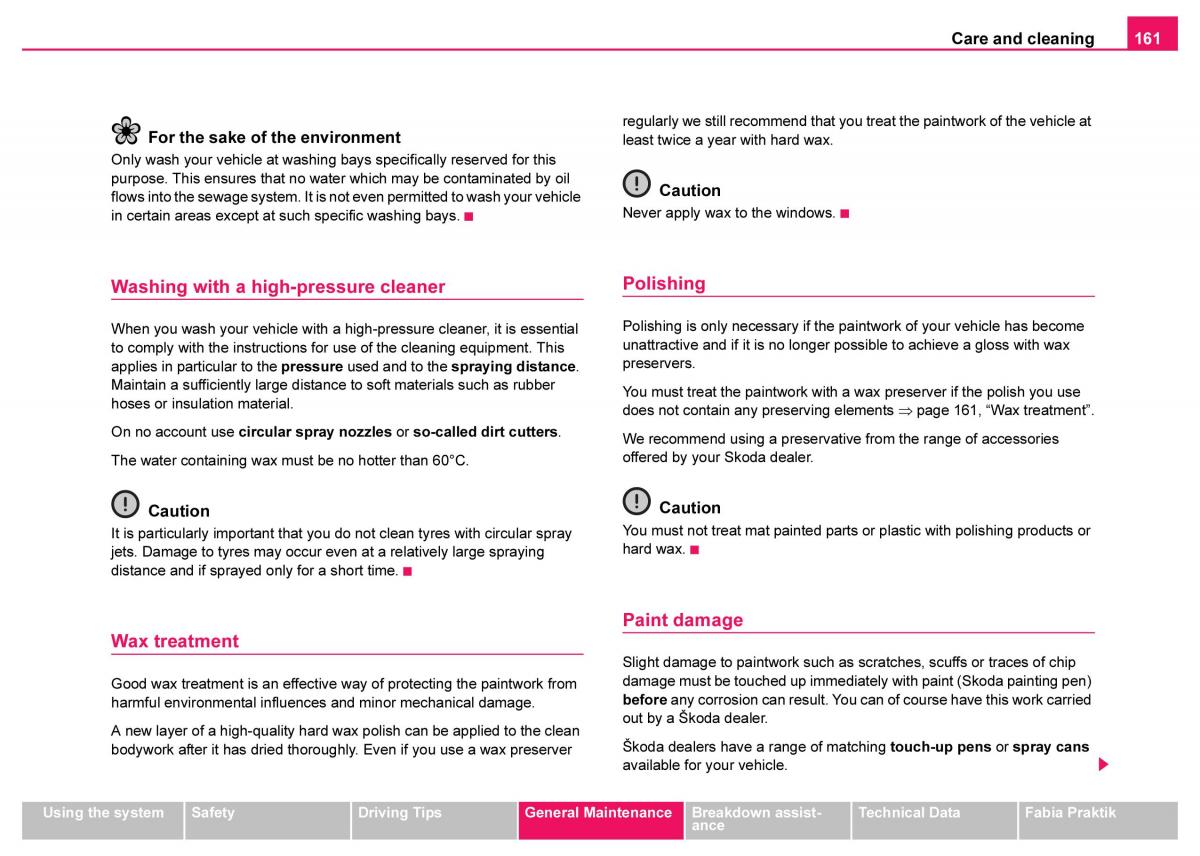 Skoda Fabia I 1 owners manual / page 162