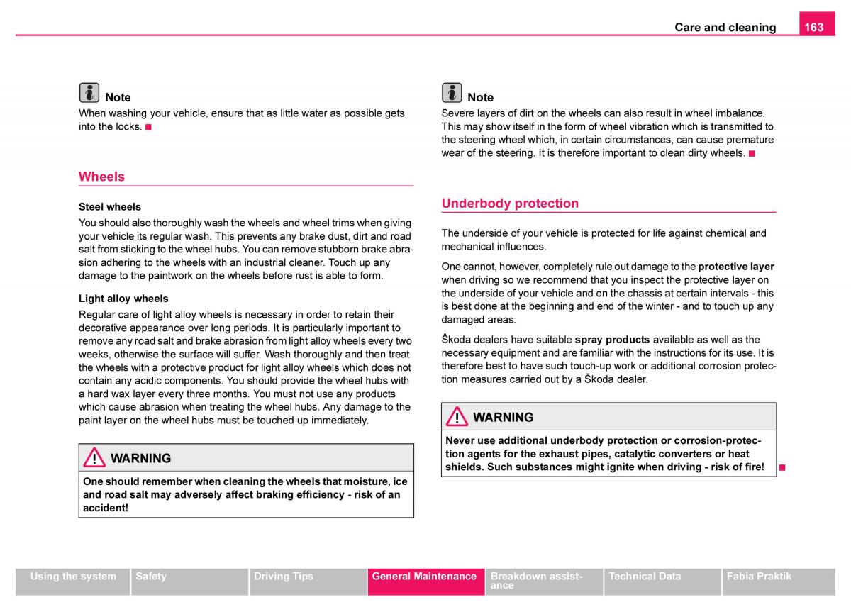 Skoda Fabia I 1 owners manual / page 164