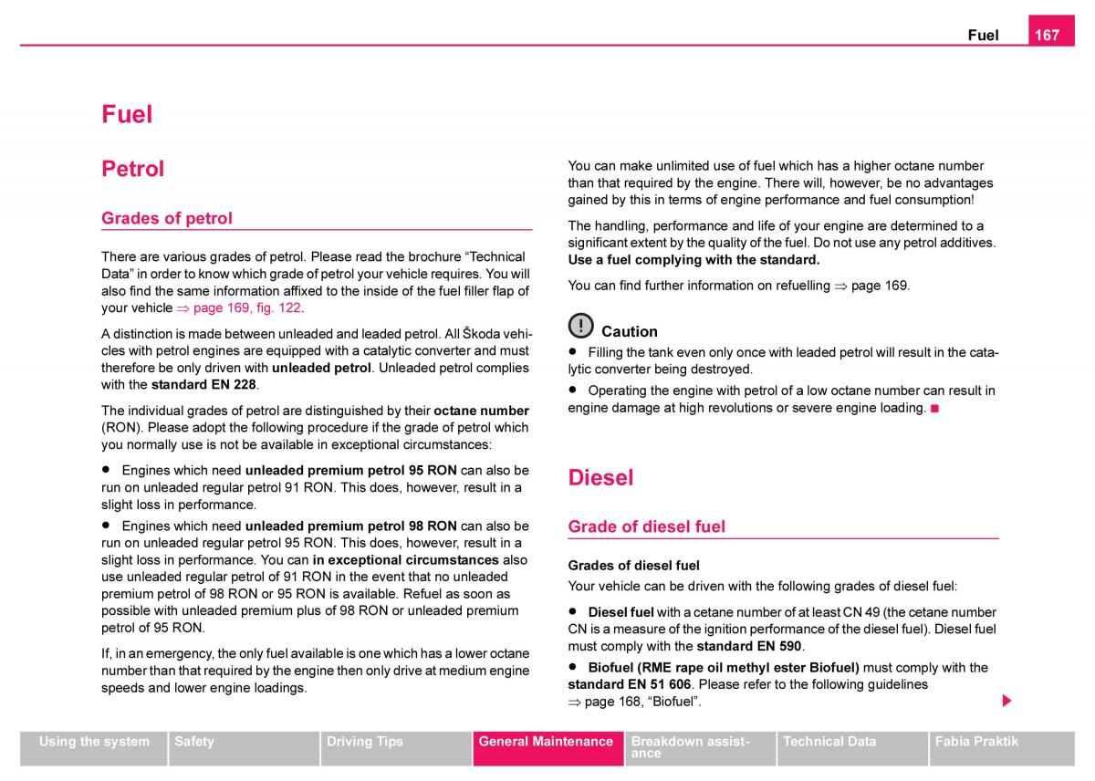 Skoda Fabia I 1 owners manual / page 168