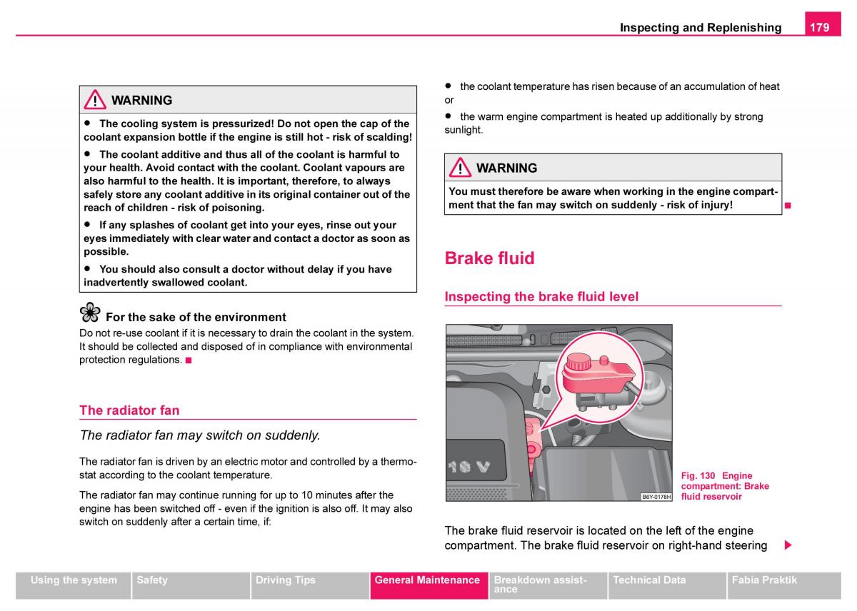 Skoda Fabia I 1 owners manual / page 180