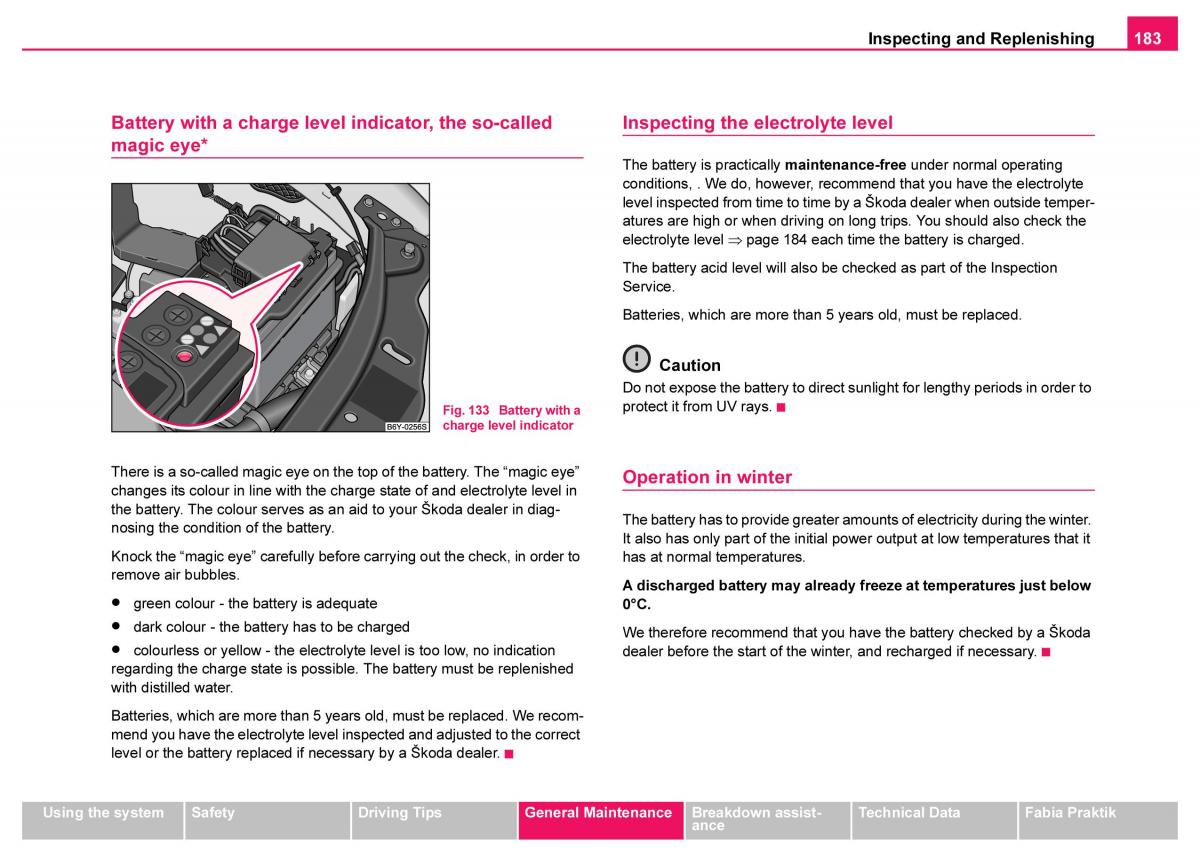 Skoda Fabia I 1 owners manual / page 184