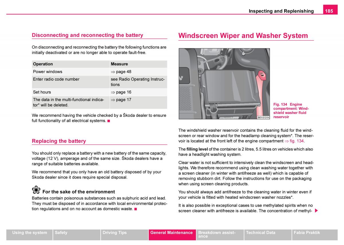 Skoda Fabia I 1 owners manual / page 186