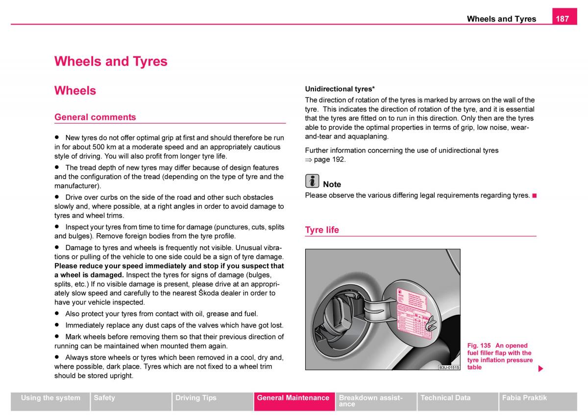 Skoda Fabia I 1 owners manual / page 188