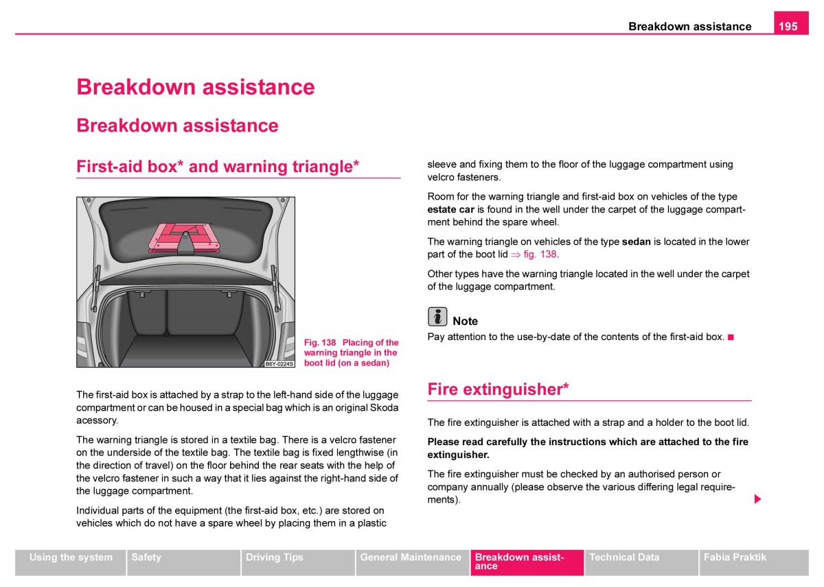 Skoda Fabia I 1 owners manual / page 196