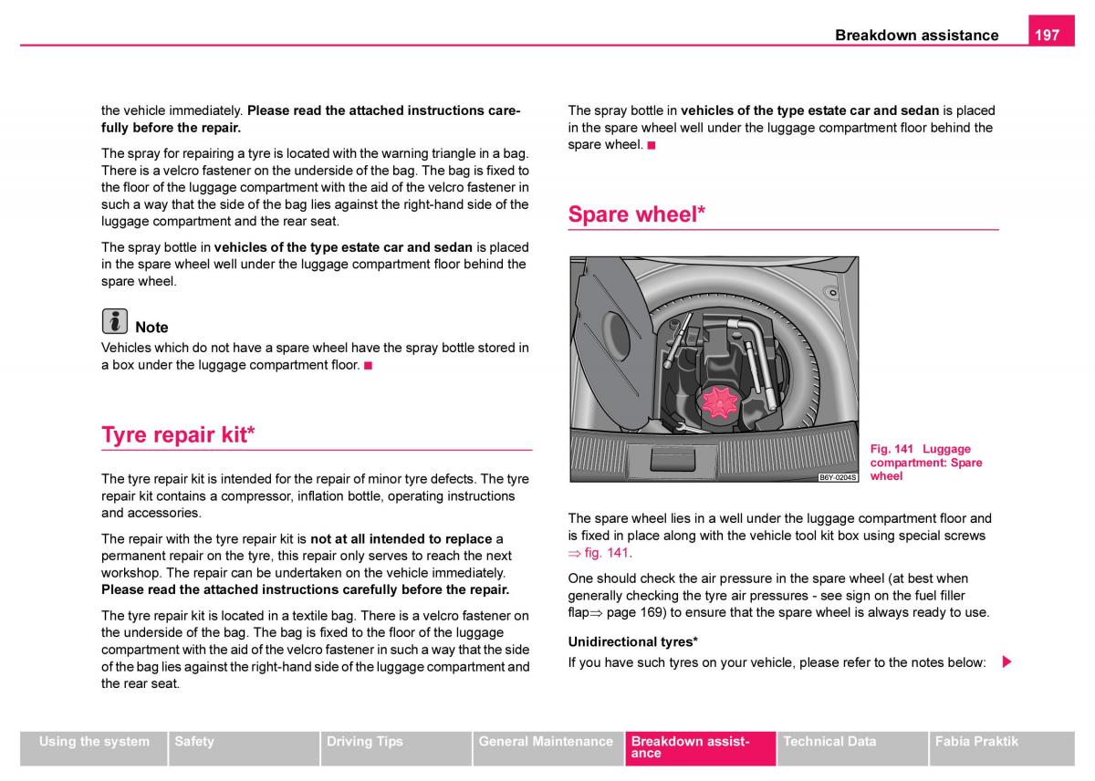 Skoda Fabia I 1 owners manual / page 198