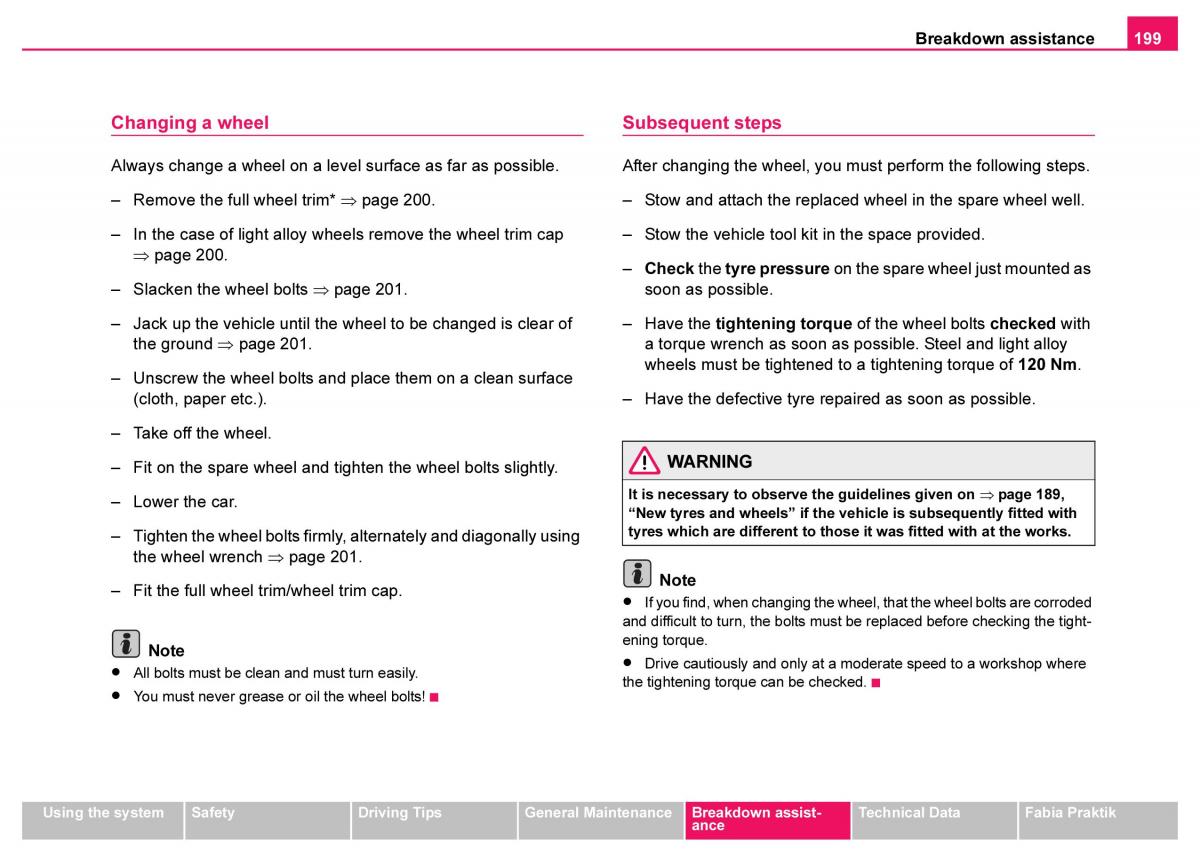 Skoda Fabia I 1 owners manual / page 200