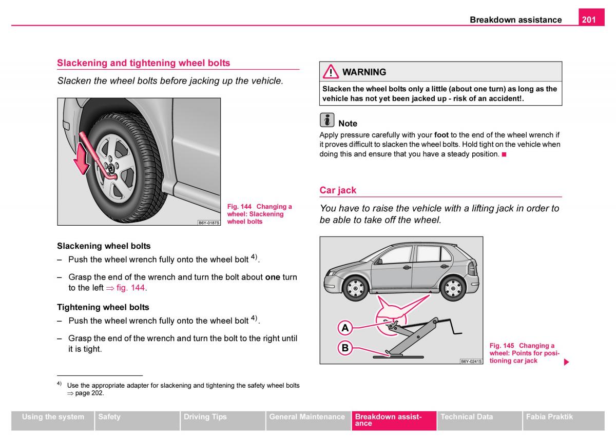 Skoda Fabia I 1 owners manual / page 202