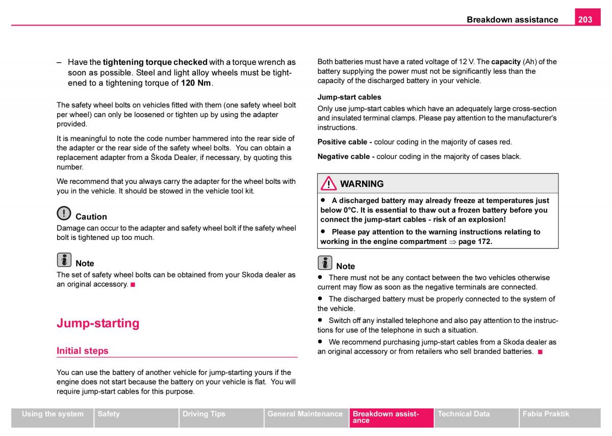 Skoda Fabia I 1 owners manual / page 204