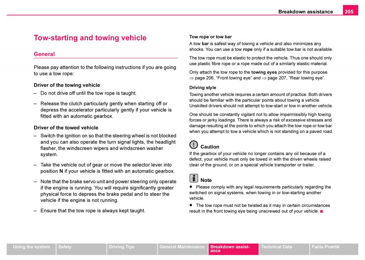 Skoda Fabia I 1 owners manual / page 206