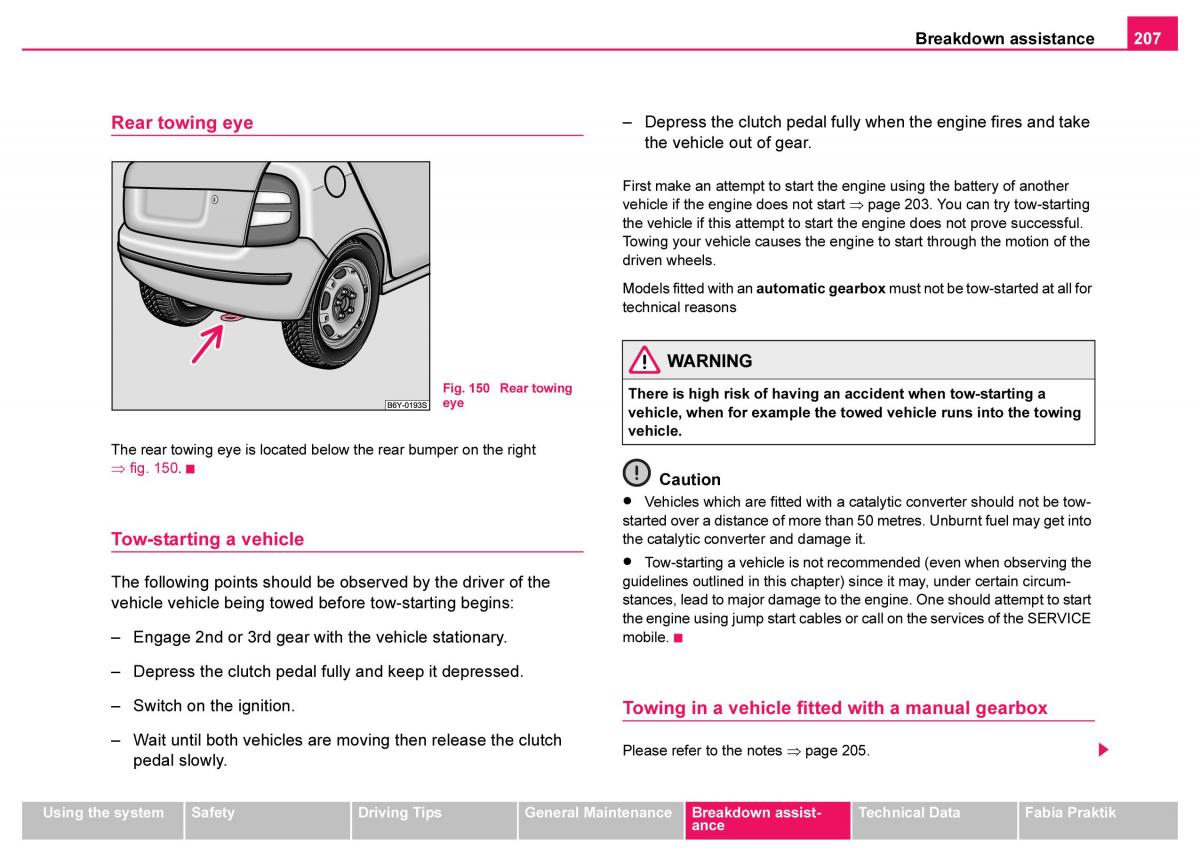 Skoda Fabia I 1 owners manual / page 208