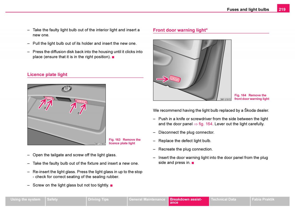 Skoda Fabia I 1 owners manual / page 220