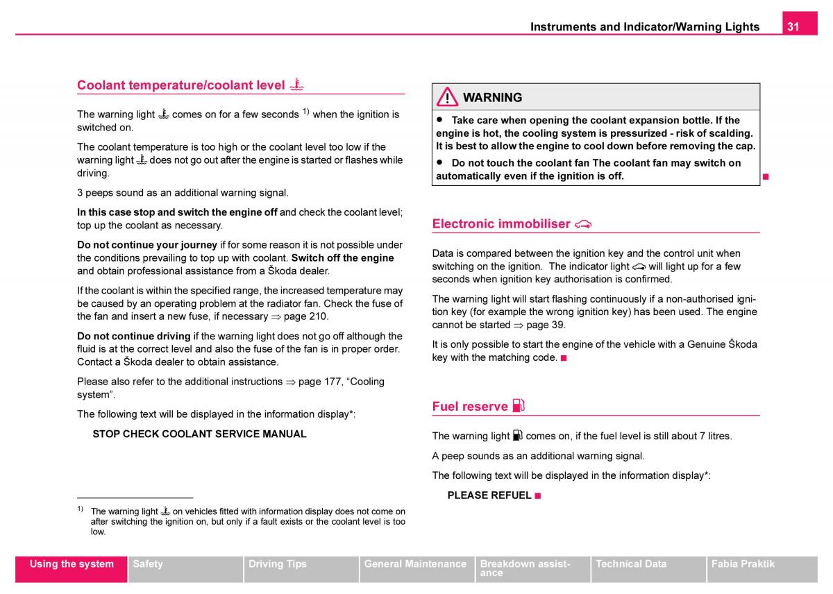 Skoda Fabia I 1 owners manual / page 32