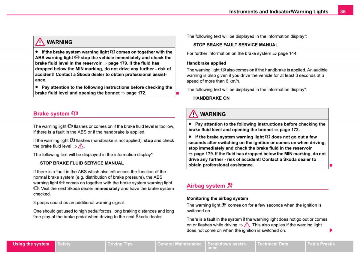 Skoda Fabia I 1 owners manual / page 36