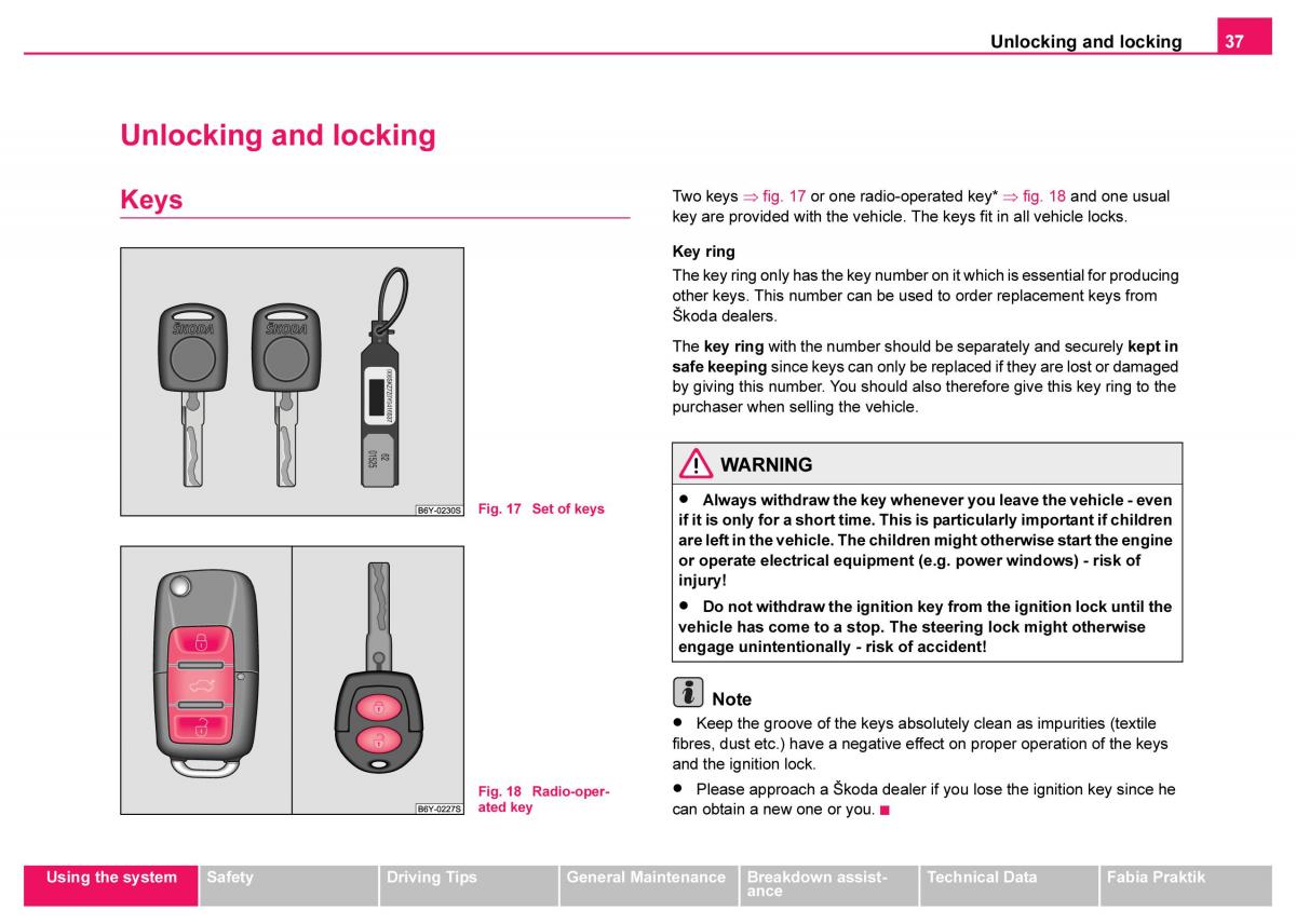 Skoda Fabia I 1 owners manual / page 38