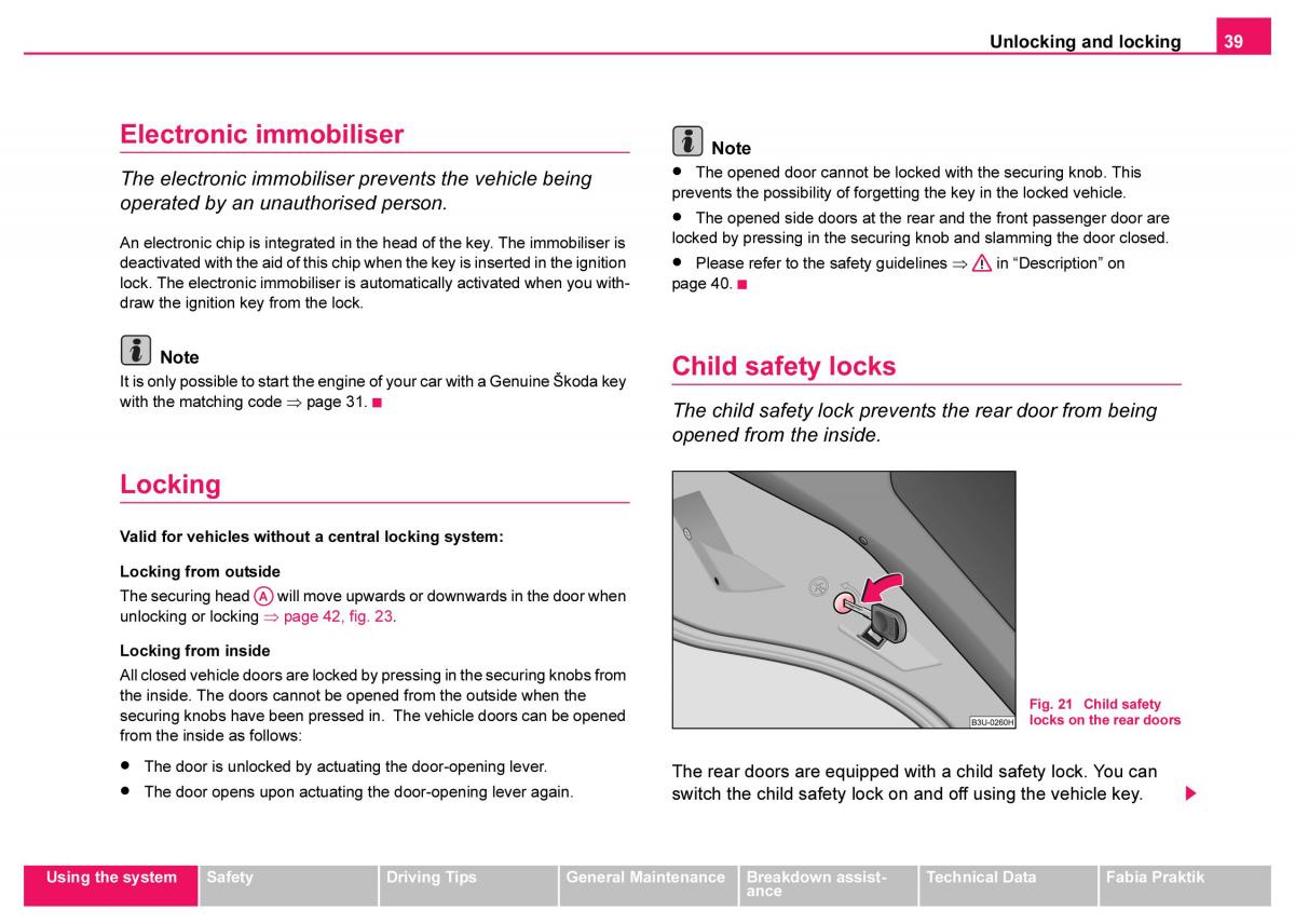 Skoda Fabia I 1 owners manual / page 40