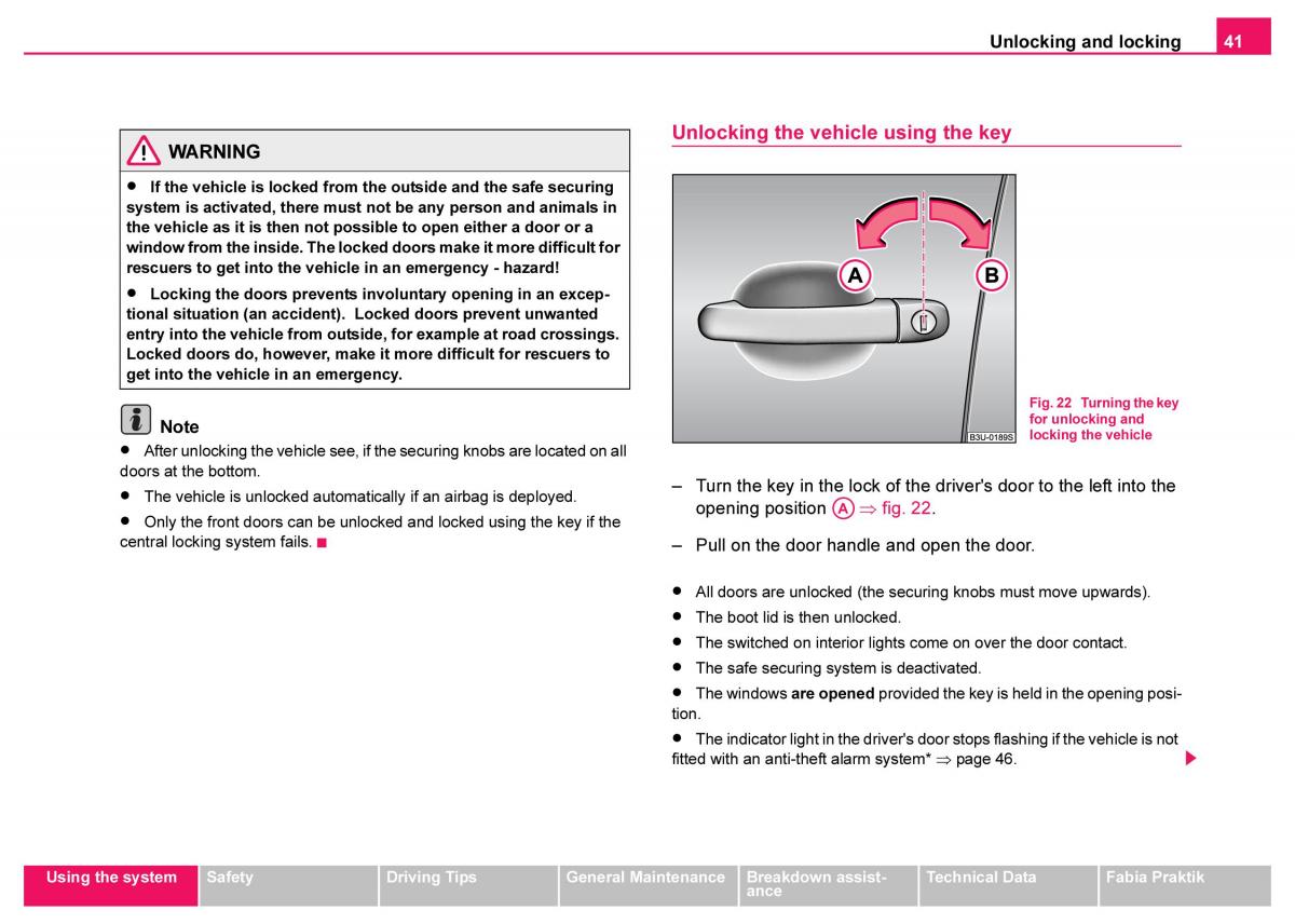 Skoda Fabia I 1 owners manual / page 42