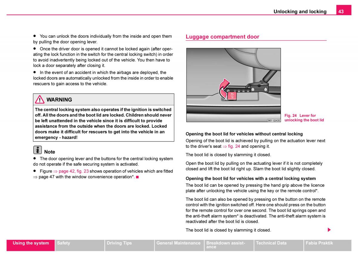 Skoda Fabia I 1 owners manual / page 44