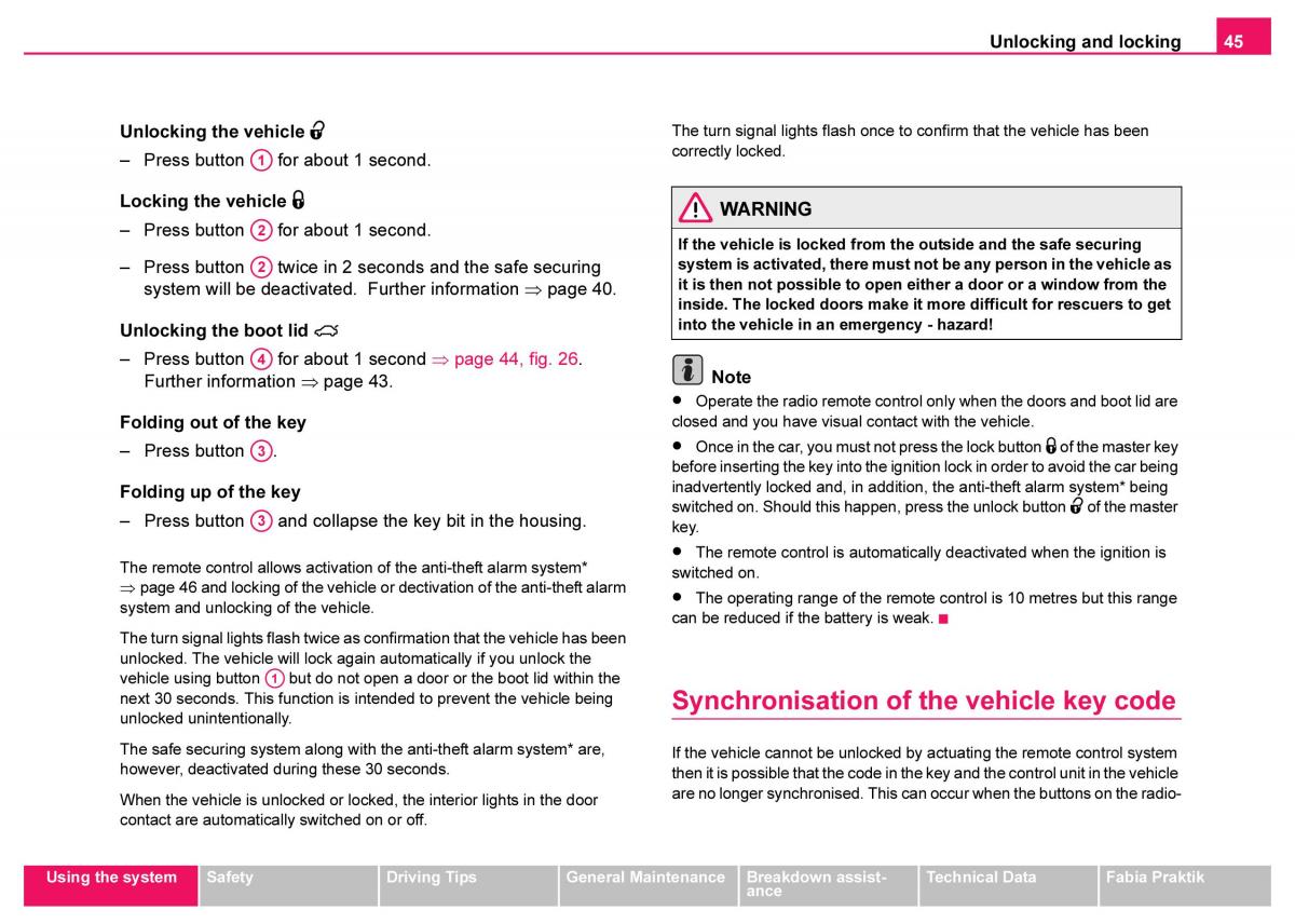 Skoda Fabia I 1 owners manual / page 46