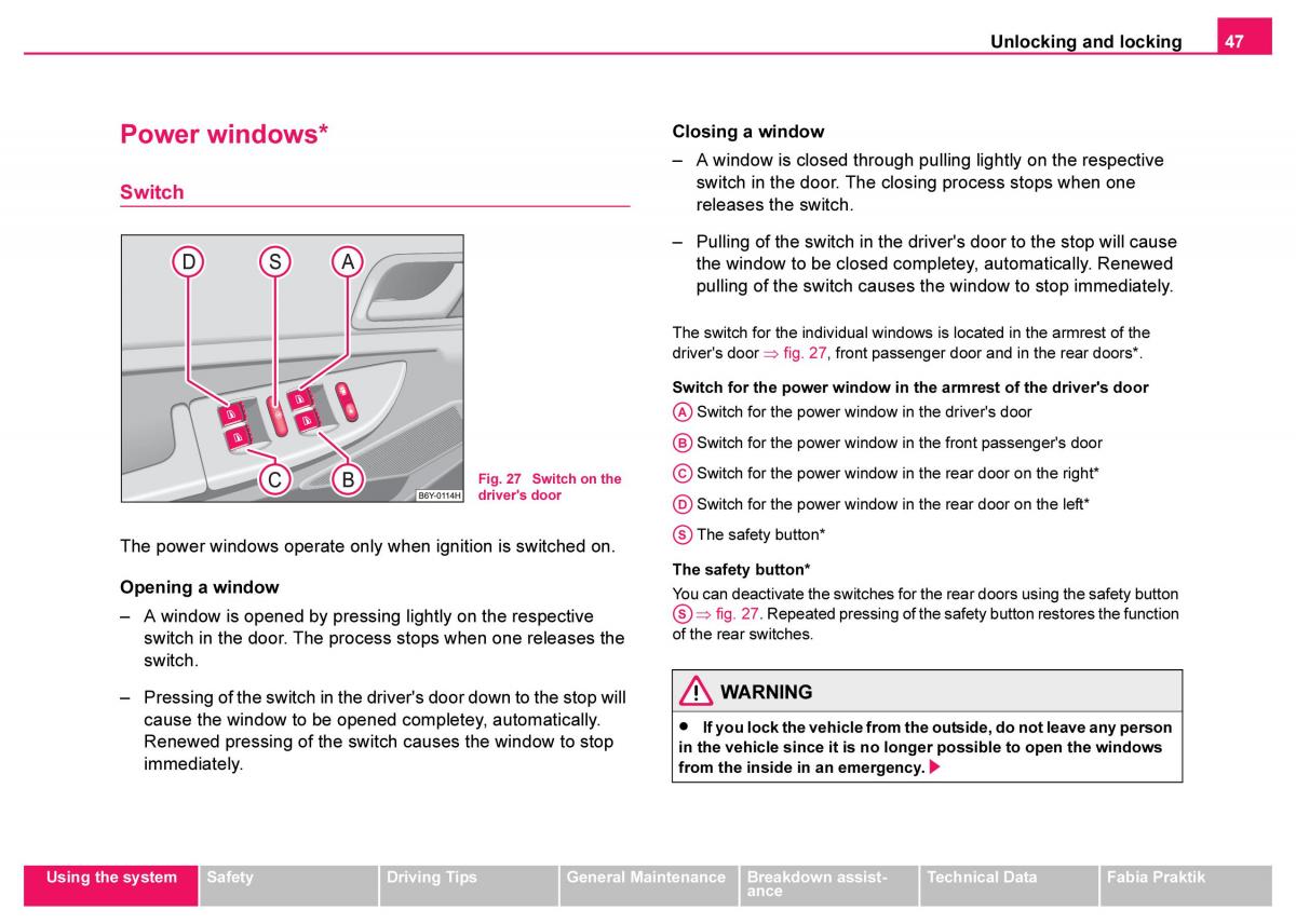 Skoda Fabia I 1 owners manual / page 48